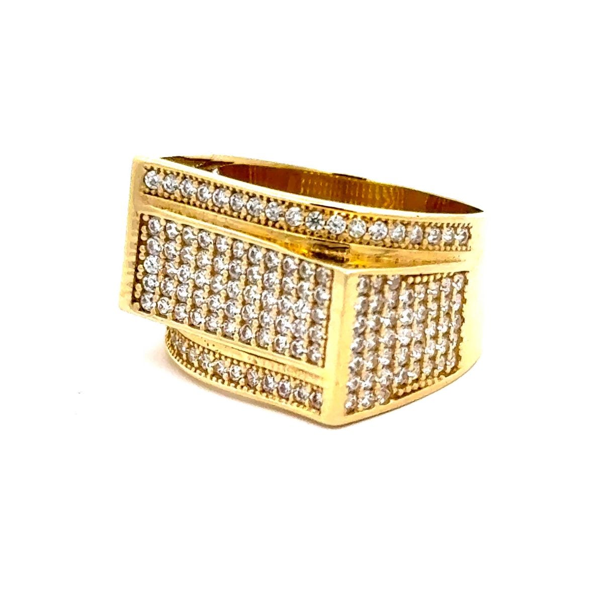 9K Yellow Gold Fully CZ Stone Set Rectangular Shaped Ring Side 2